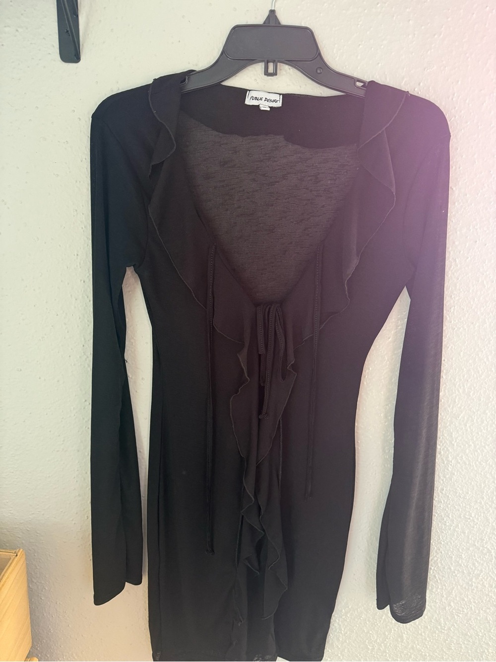 Public Desire Black Ruffle Front Mini Dress
